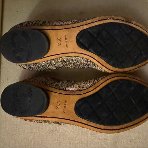 Chanel metallic pink tweed ballet flats with gold toecap and back detail 39.5 - Picture 11 of 12